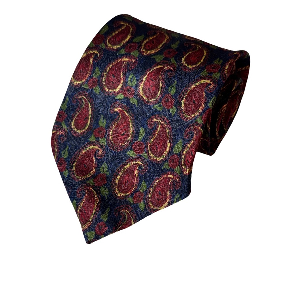 Fumagalli’s for Bergdorf Goodman mens red blue paisley vintage 100% silk tie EUC